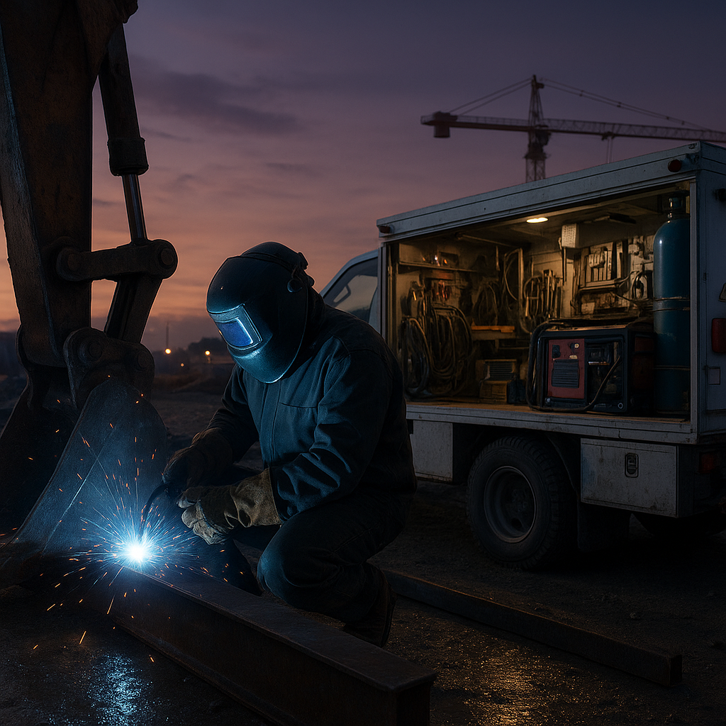 Camion de service mobile de soudure sur un chantier